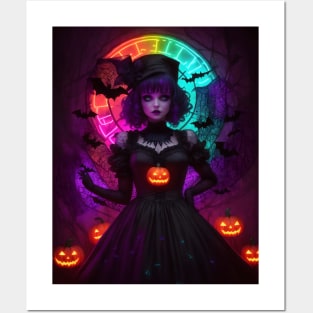 Halloween Spooky Neon Black Magic Witch Posters and Art